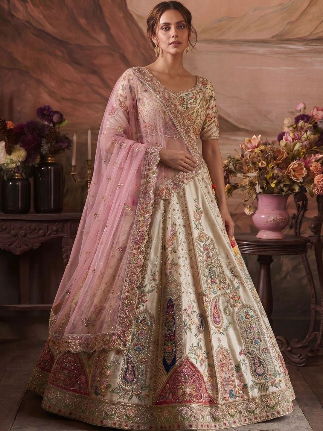 THE THIRD LABEL Embroidered Thread Work Semi-Stitched Lehenga & Ready to Wear Blouse With Dupatta-picture-14