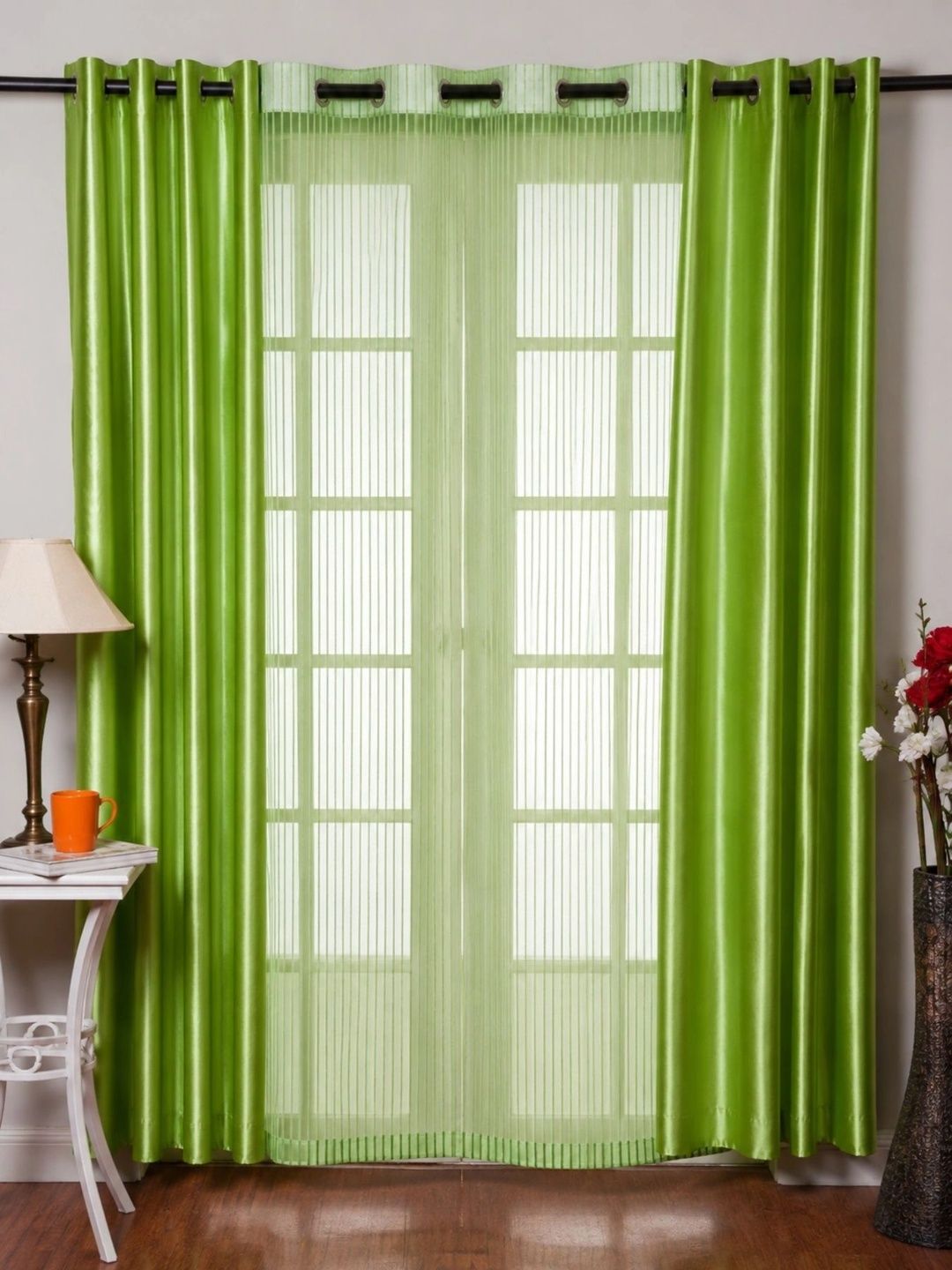 Aura Green Set of 3 Sheer Door Curtain-image-12