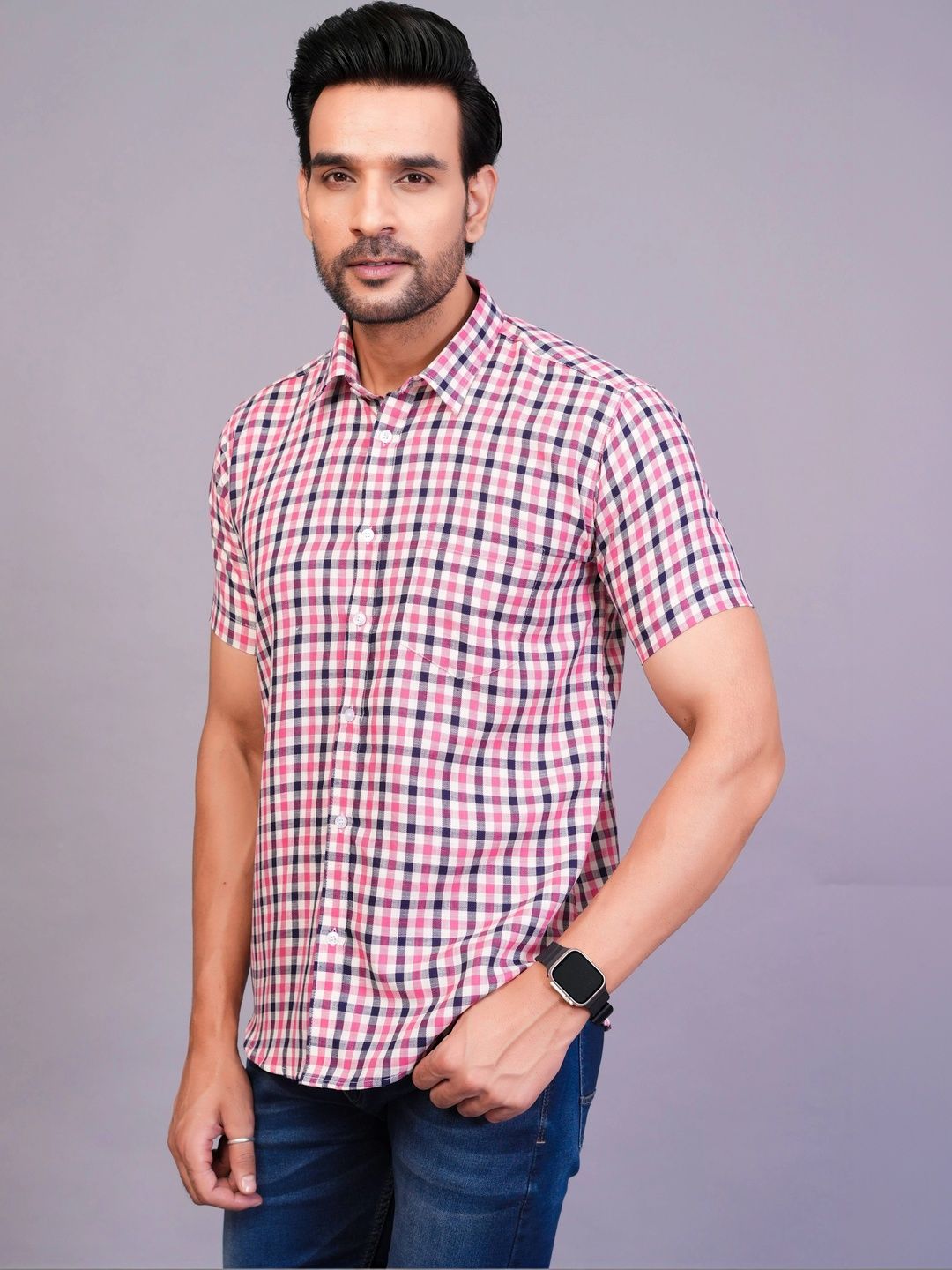 BLACKLILLY Men Standard Slim Fit Gingham Checks Checked Casual Shirt-picture-52