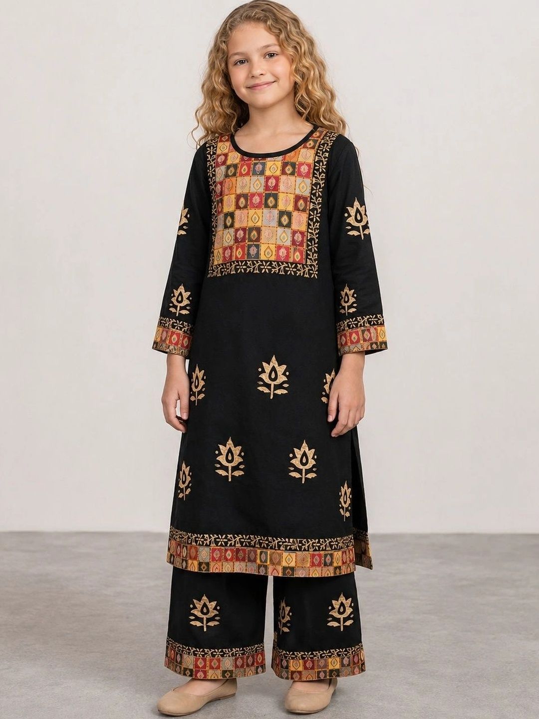 Muhuratam Girls Ethnic Motifs Embroidered Thread Work Indie Prints Kurta-picture-34
