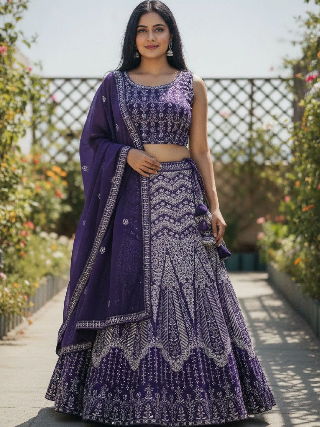 VARNI FABRICS Embroidered Thread Work Semi-Stitched Lehenga & Unstitched Blouse With Dupatta-image-38