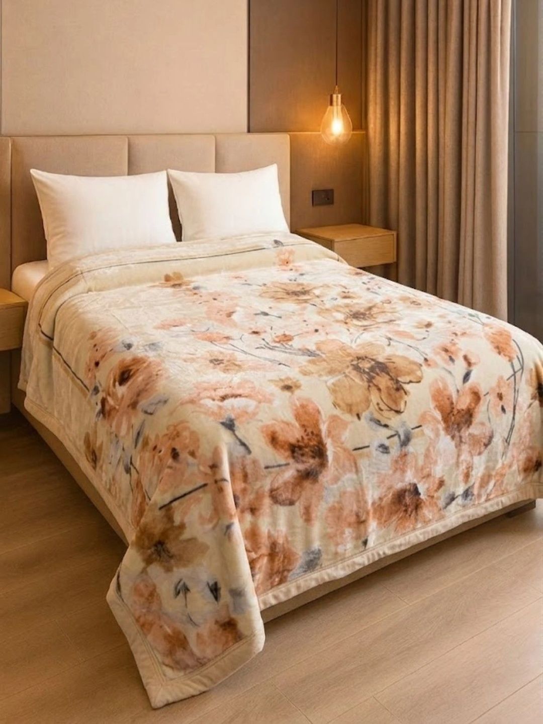 Signature Beige & Peach-Coloured Floral Heavy Winter Blanket-image-37