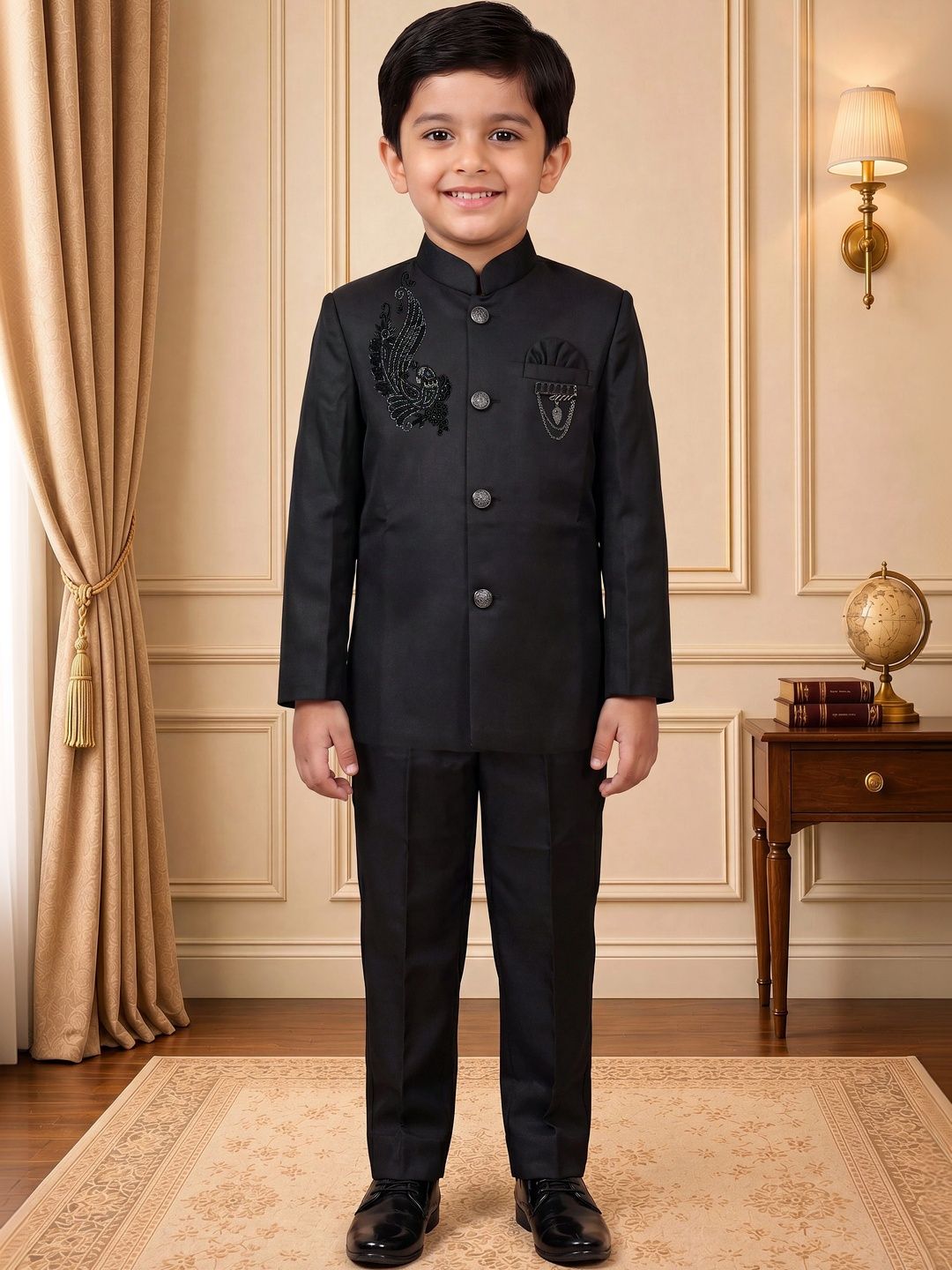 Dripteen Boys Self Design Mandarin Collar 2 Piece Suits-image-19