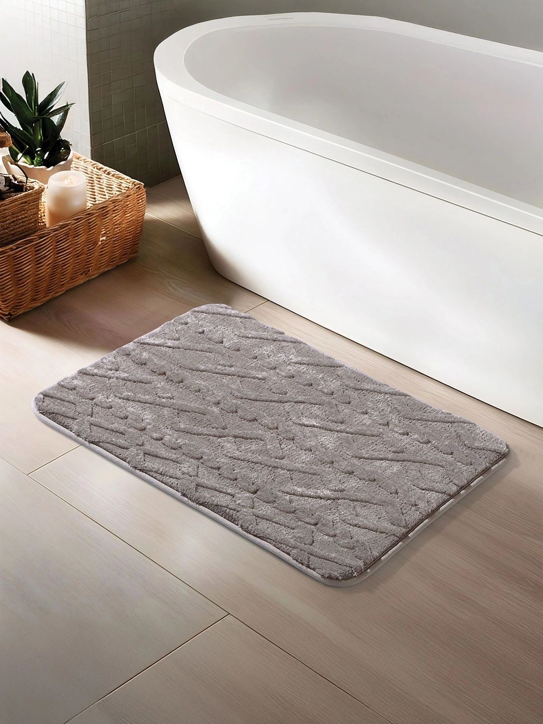 OBSESSIONS Grey Anti-Skid & Non-Slip Rectangular Bath Rug-picture-13