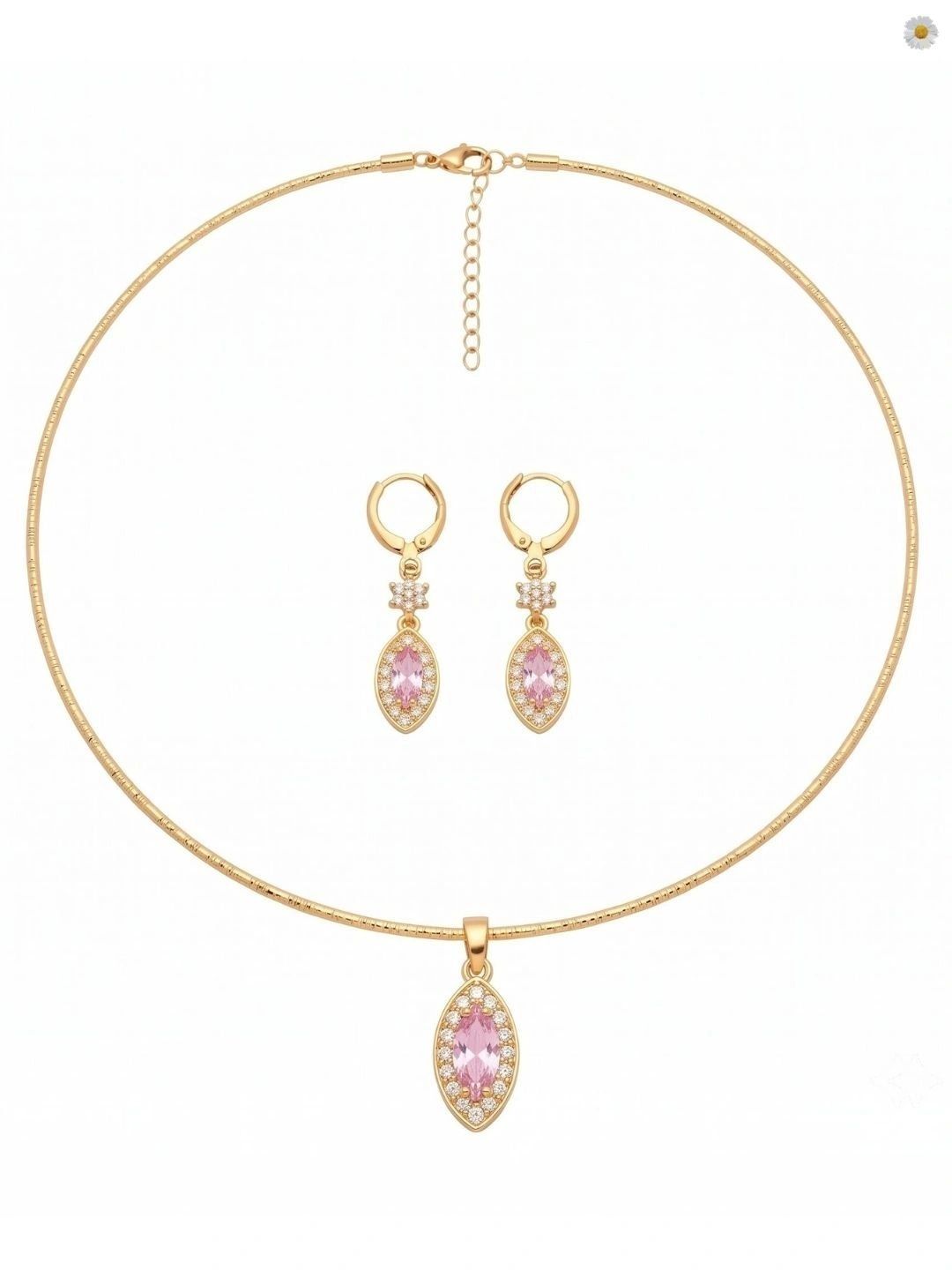 Saanora Gold-Plated American Diamond Pendant and Earrings-image-1