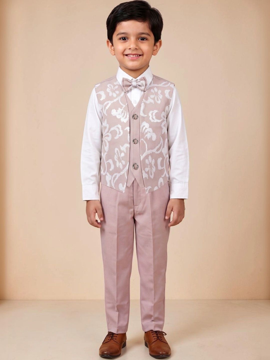 BT DEZINES Boys Self Design Collarless 3 Piece Suits-image-14