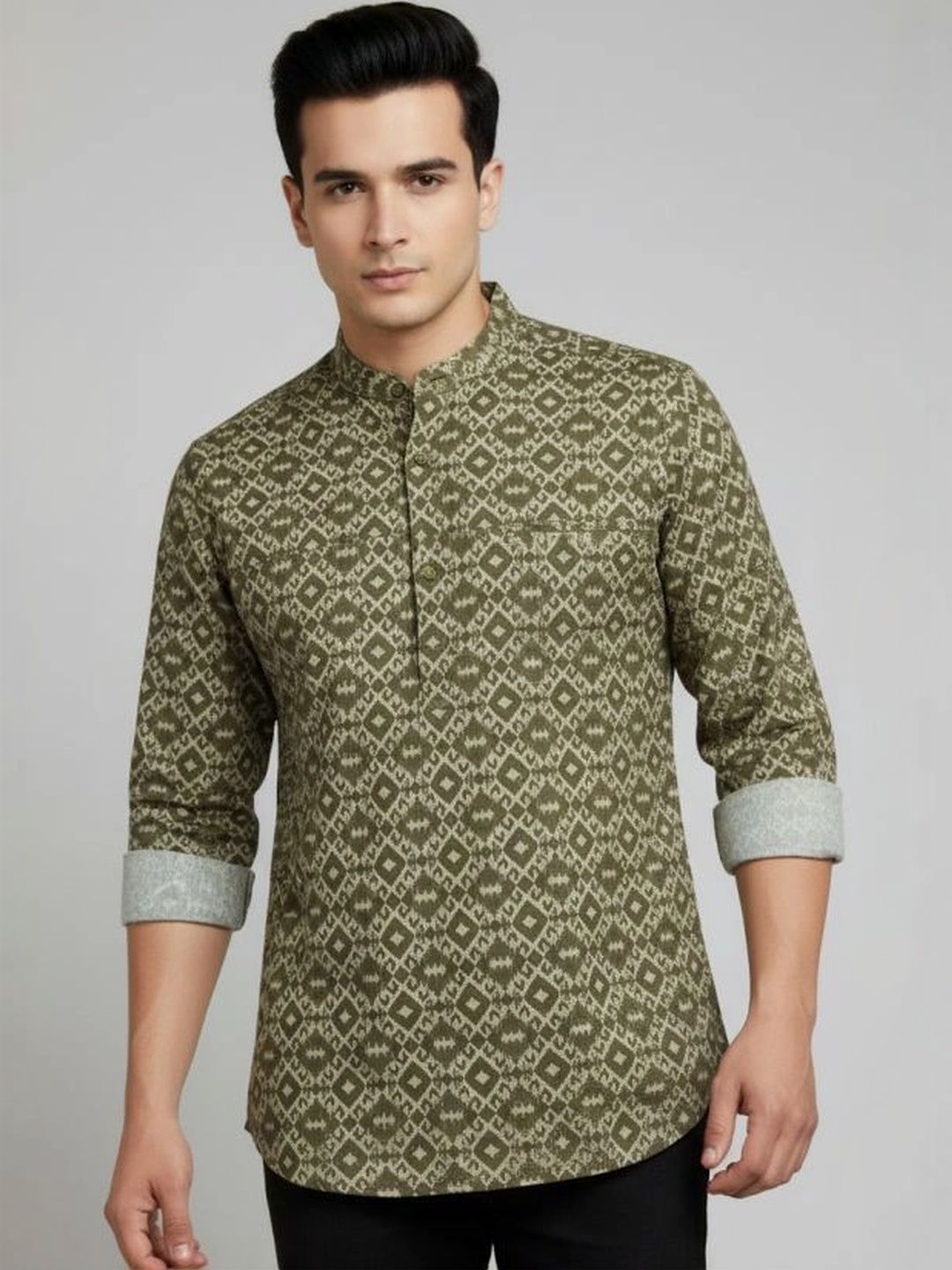 DULHAPAKSH Men Geometric Printed Mandarin Collar Cotton Silk Kurta-picture-21