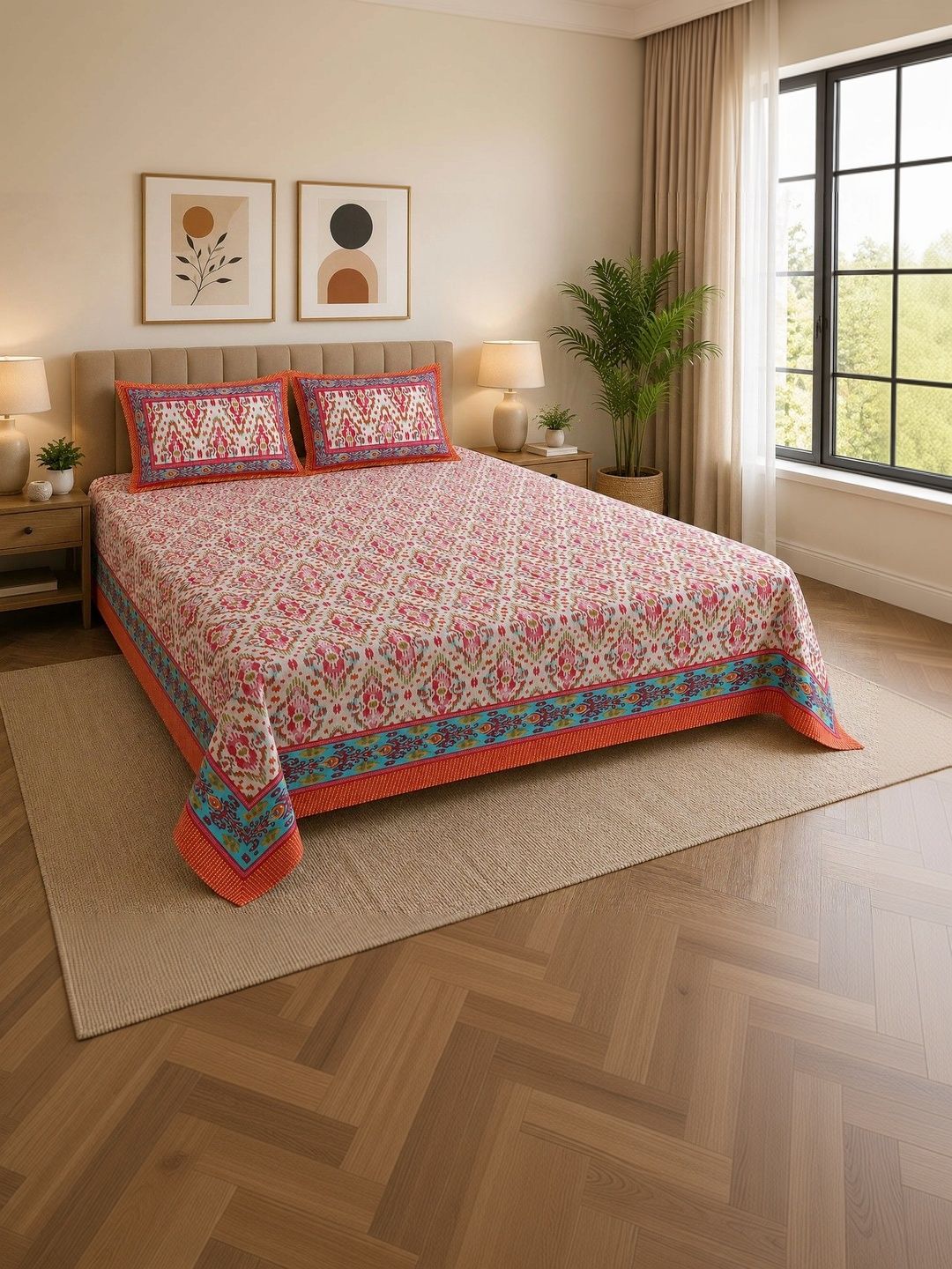 SWITCHON Multicoloured 300 TC King Bedsheet with 2 Pillow Covers-image-7