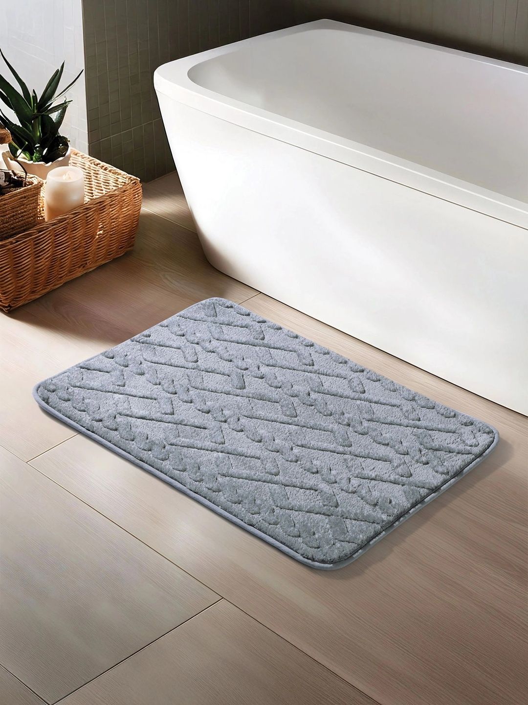 OBSESSIONS Grey Self-Design Anti Skid Bath Mat-image-33