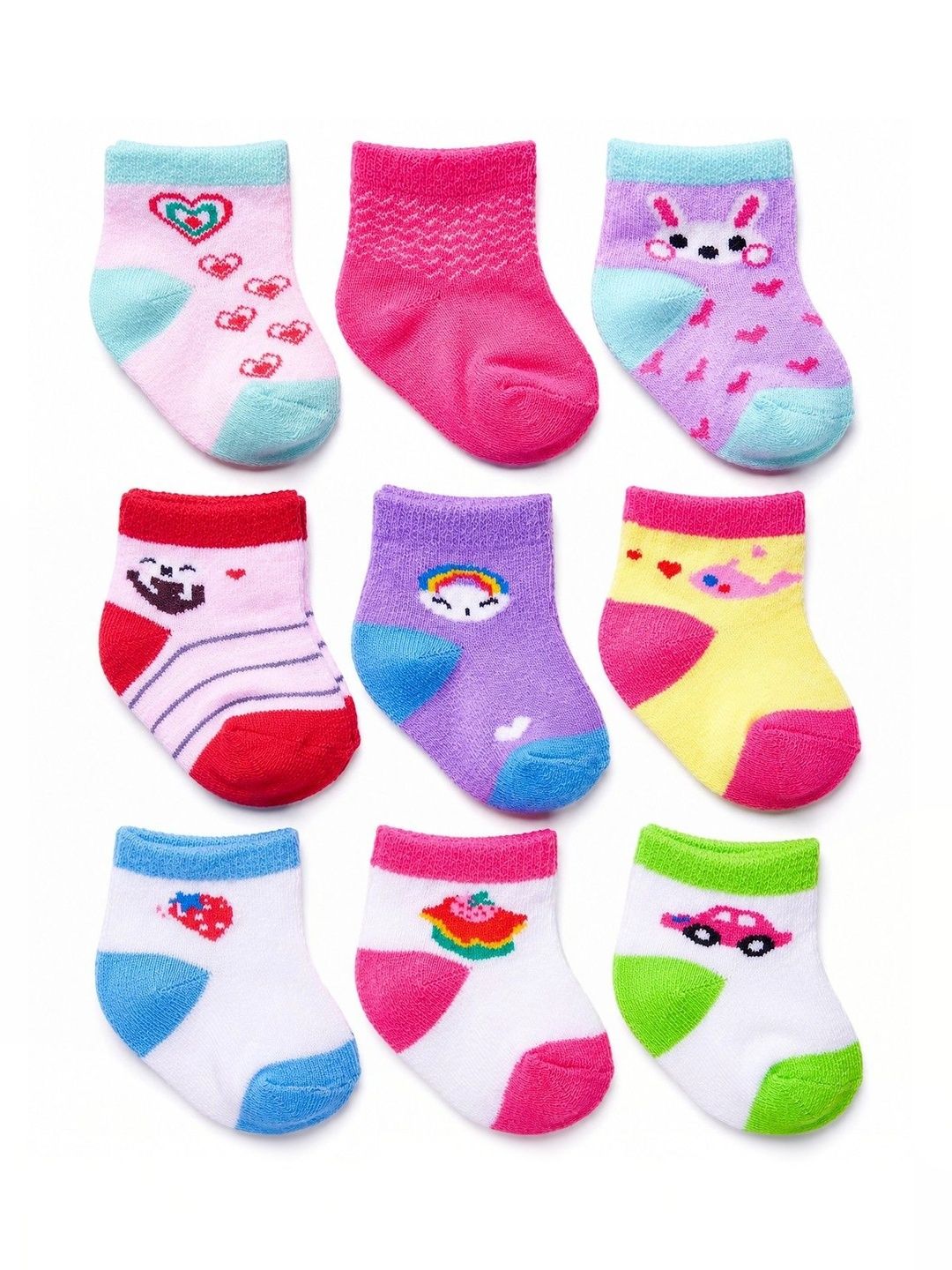 Nihvi Nihvi Girls Pack of 3 Cotton Blend Assorted Patterned Ankle Length Socks