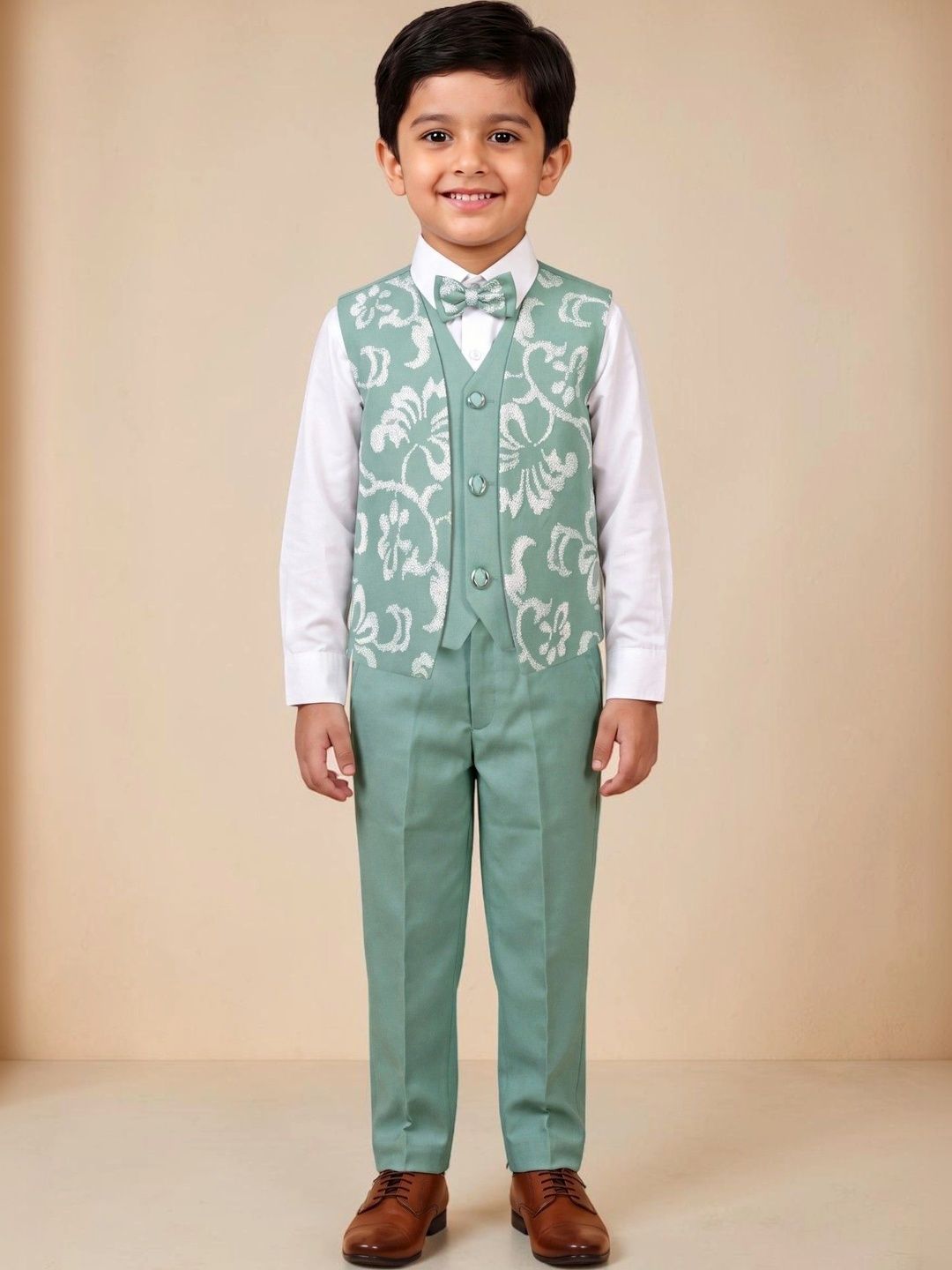 BT DEZINES Boys Self Design Collarless 3 Piece Suits-picture-35
