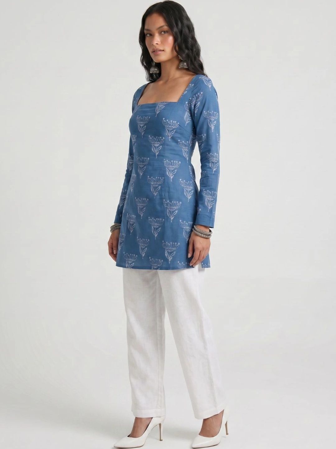 NISHORAMA Botanical Printed Square Neck Pure Cotton Kurti-picture-26