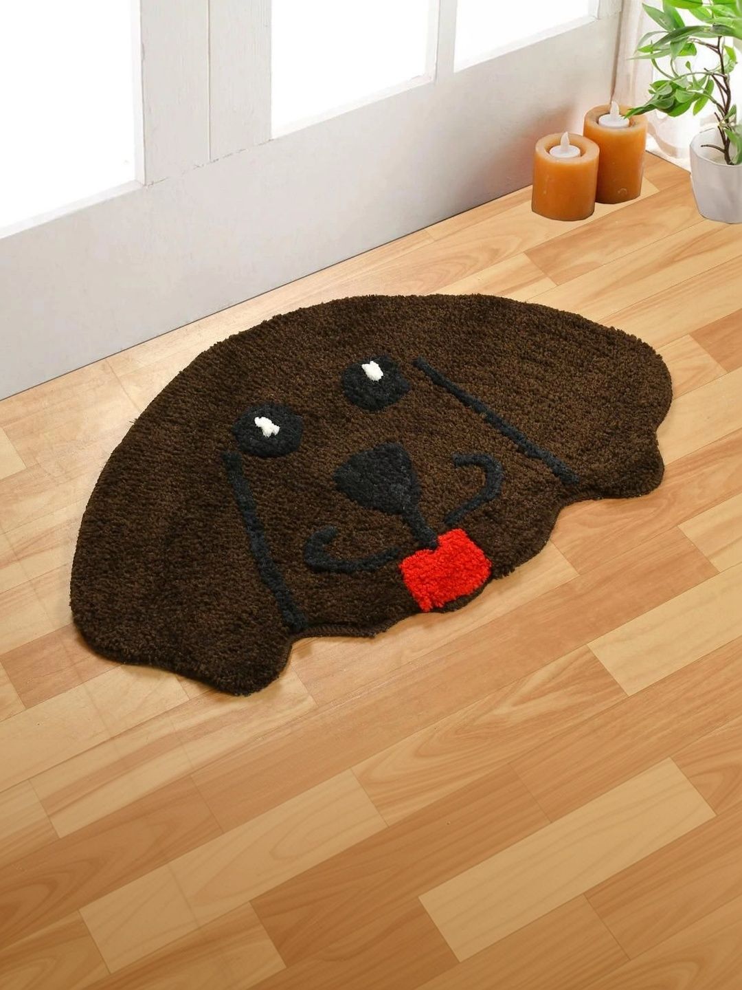 Aura Brown & Red Dog Shaped Microfiber Ultra Soft Anti Skid Doormat-picture-29