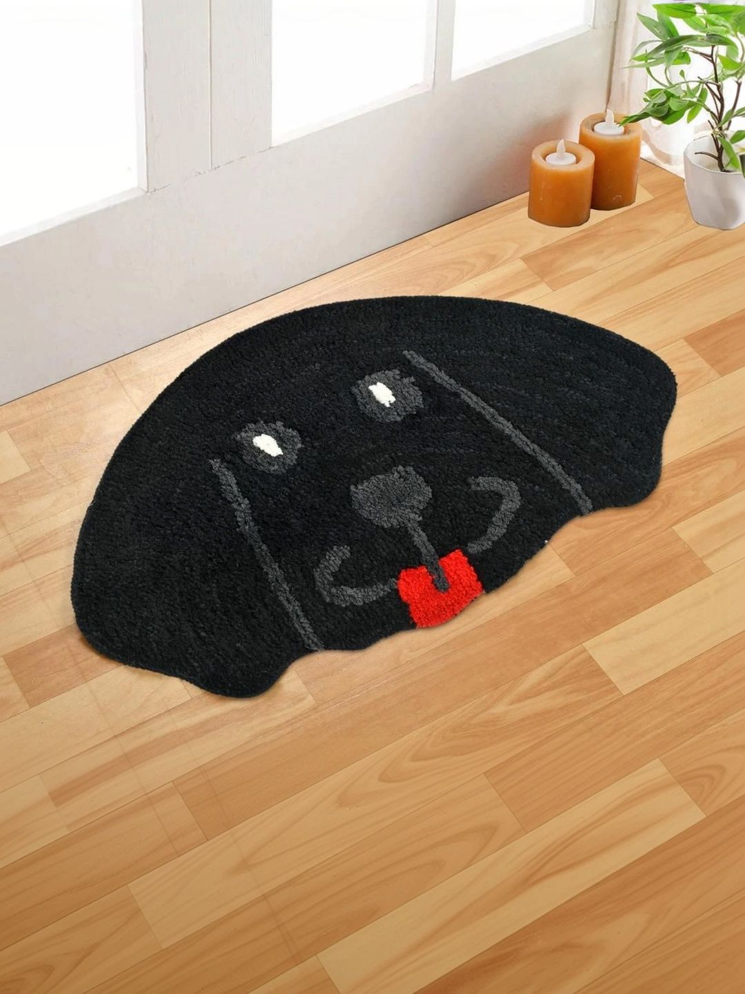 Aura Black & Red Dog Shaped Microfiber Ultra Soft Anti Skid Doormat-image-22