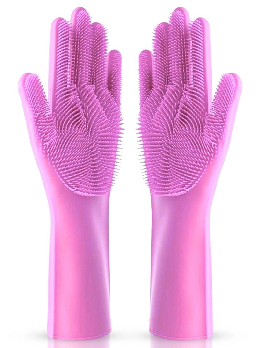 TICK MARK Pink Silicone Reusable & Waterproof Kitchen Gloves-picture-37