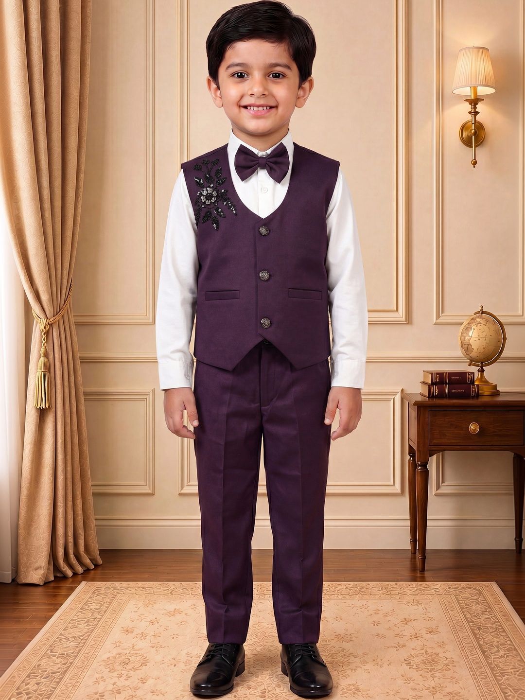KALINI Self Design Collarless 3 Piece Waistcoat and Trousers Suits-picture-47