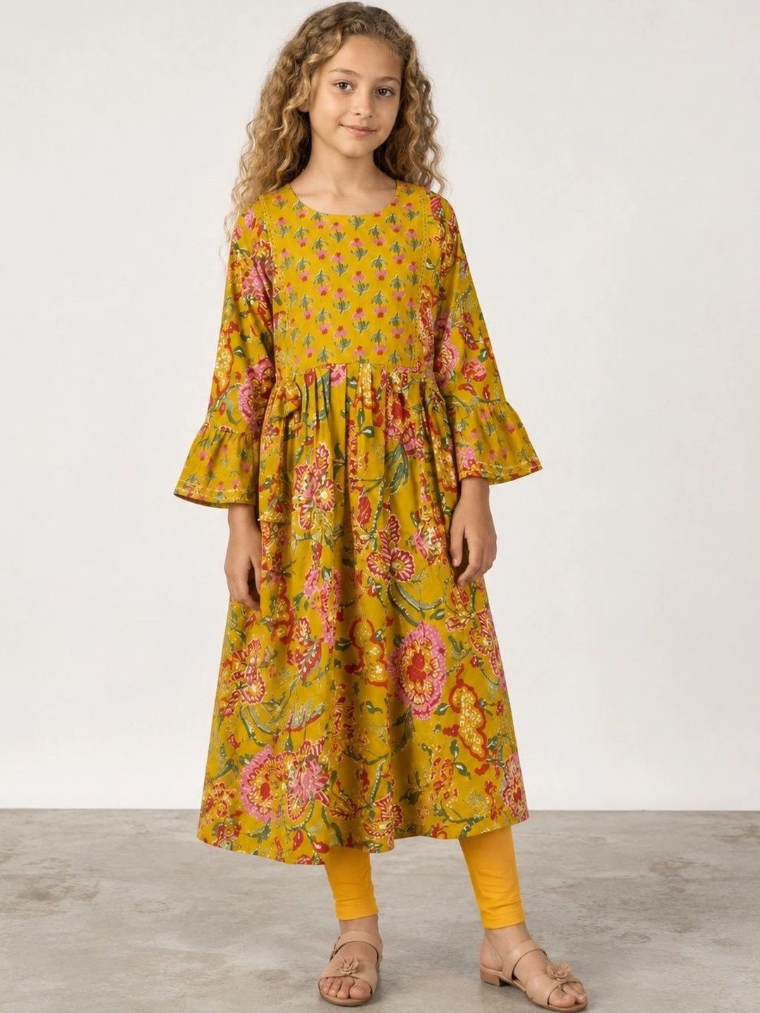 Muhuratam Girls Floral Printed Flared Sleeves Floral Anarkali Kurta-picture-13