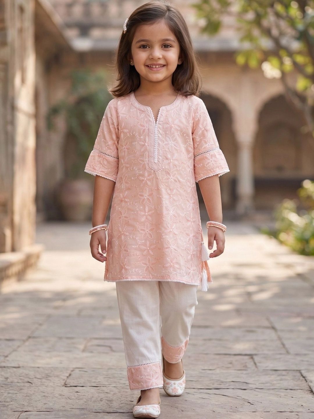 Desi Soota Girls Ethnic Motifs Embroidered Regular Thread Work Pure Cotton Kurta with Trousers-picture-32