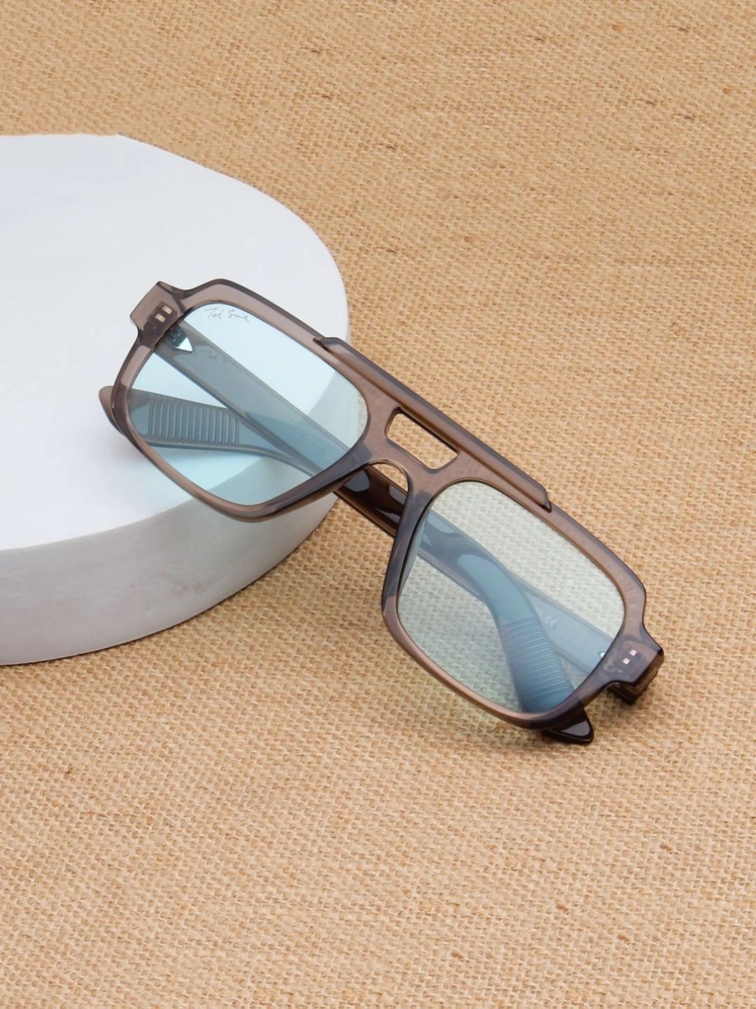 Ted Smith Unisex Blue Lens & Brown Rectangle Sunglasses with-image-1