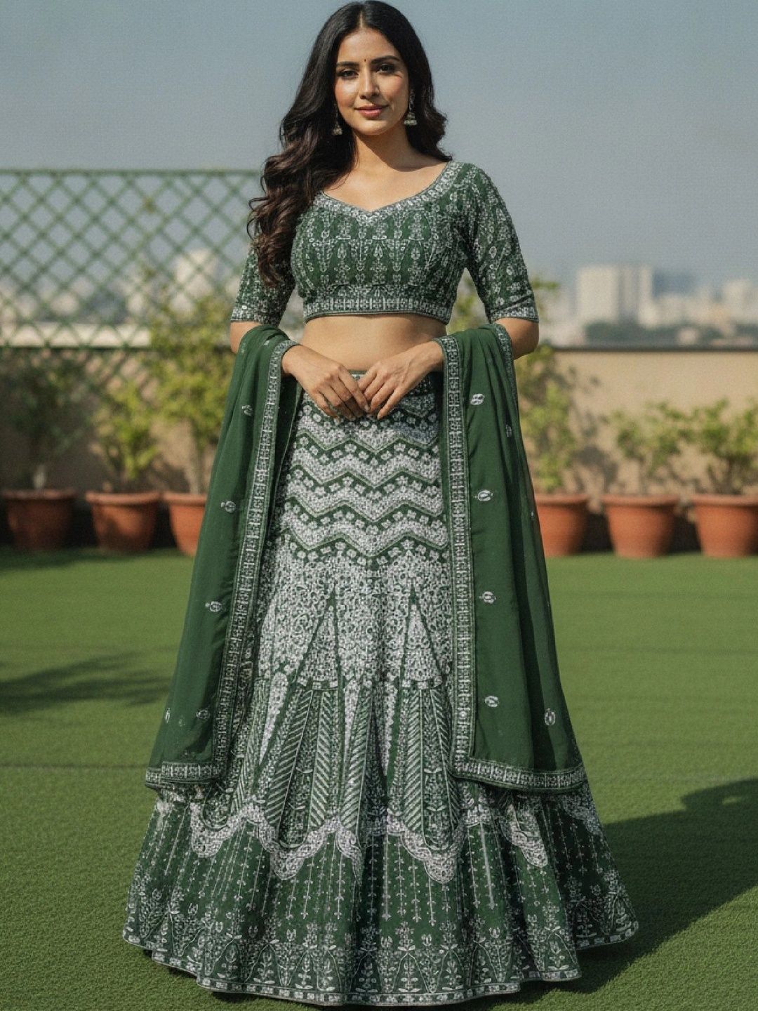 VARNI FABRICS Thread Work Semi-Stitched Lehenga & Unstitched Blouse With Dupatta-image-24