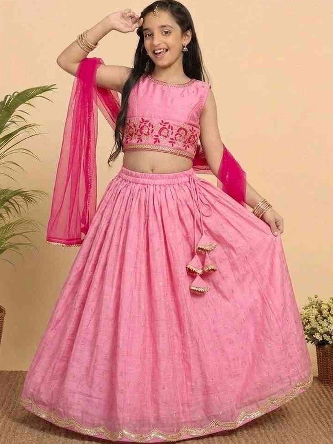 KALINI Girls Embroidered Mirror Work Ready to Wear Lehenga & Blouse With Dupatta-picture-33