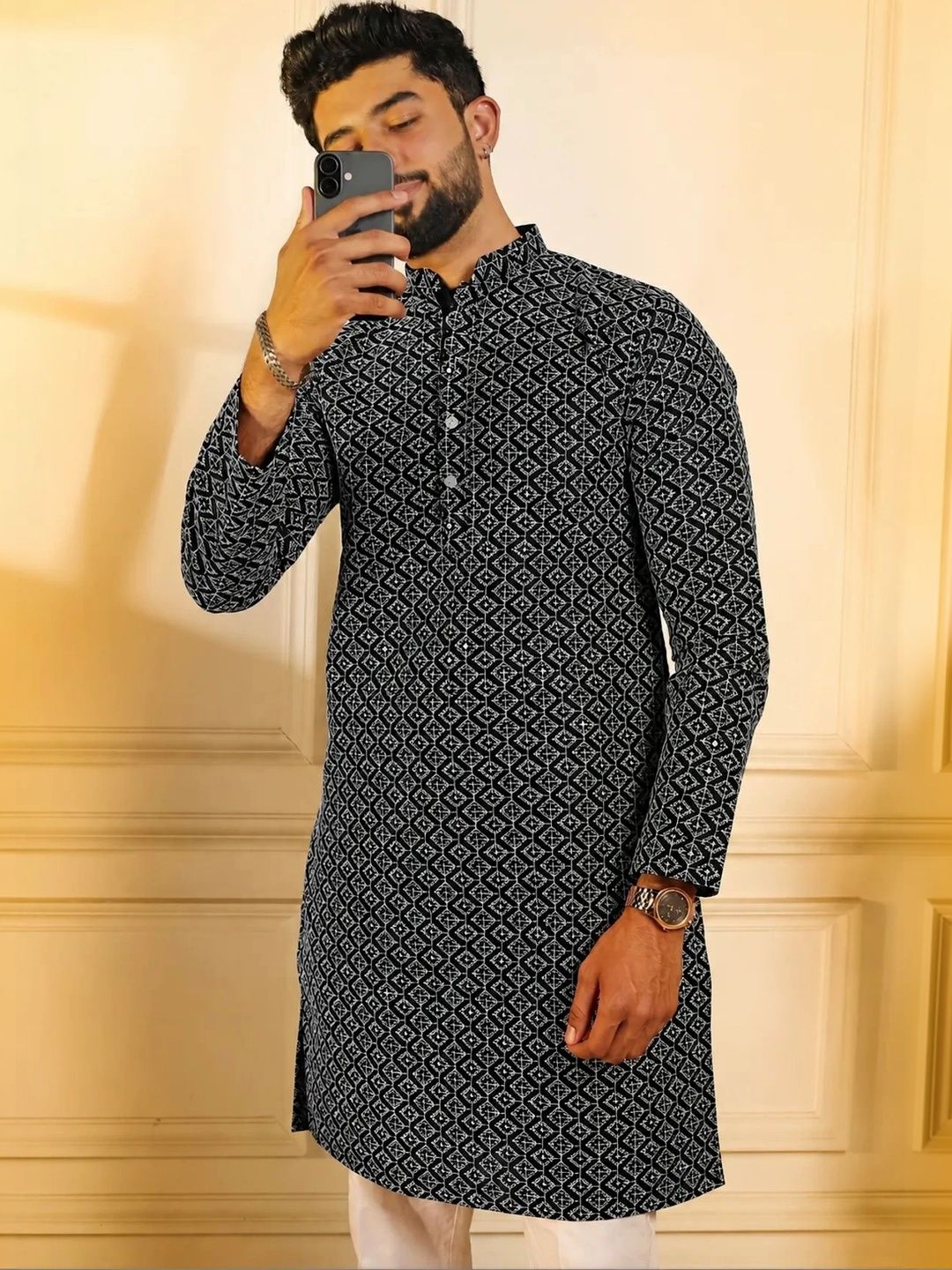 ELYXAROSE Men Geometric Kurta-picture-16
