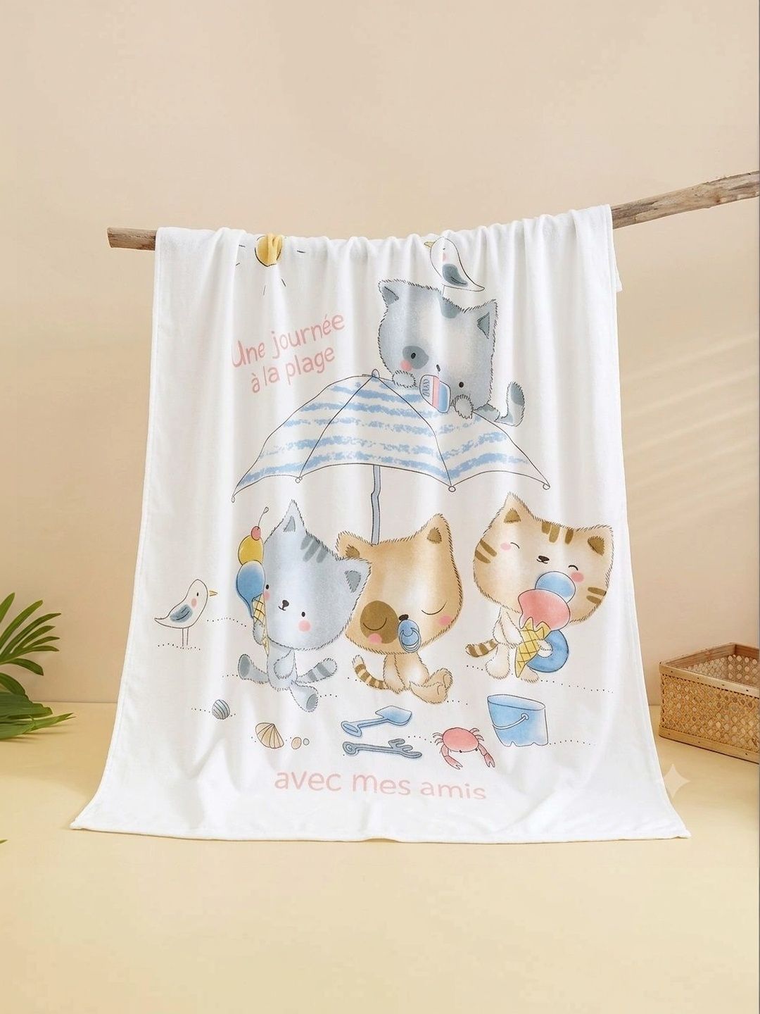 Butterthief White Cartoon Characters AC Room 210 GSM Blanket-picture-29