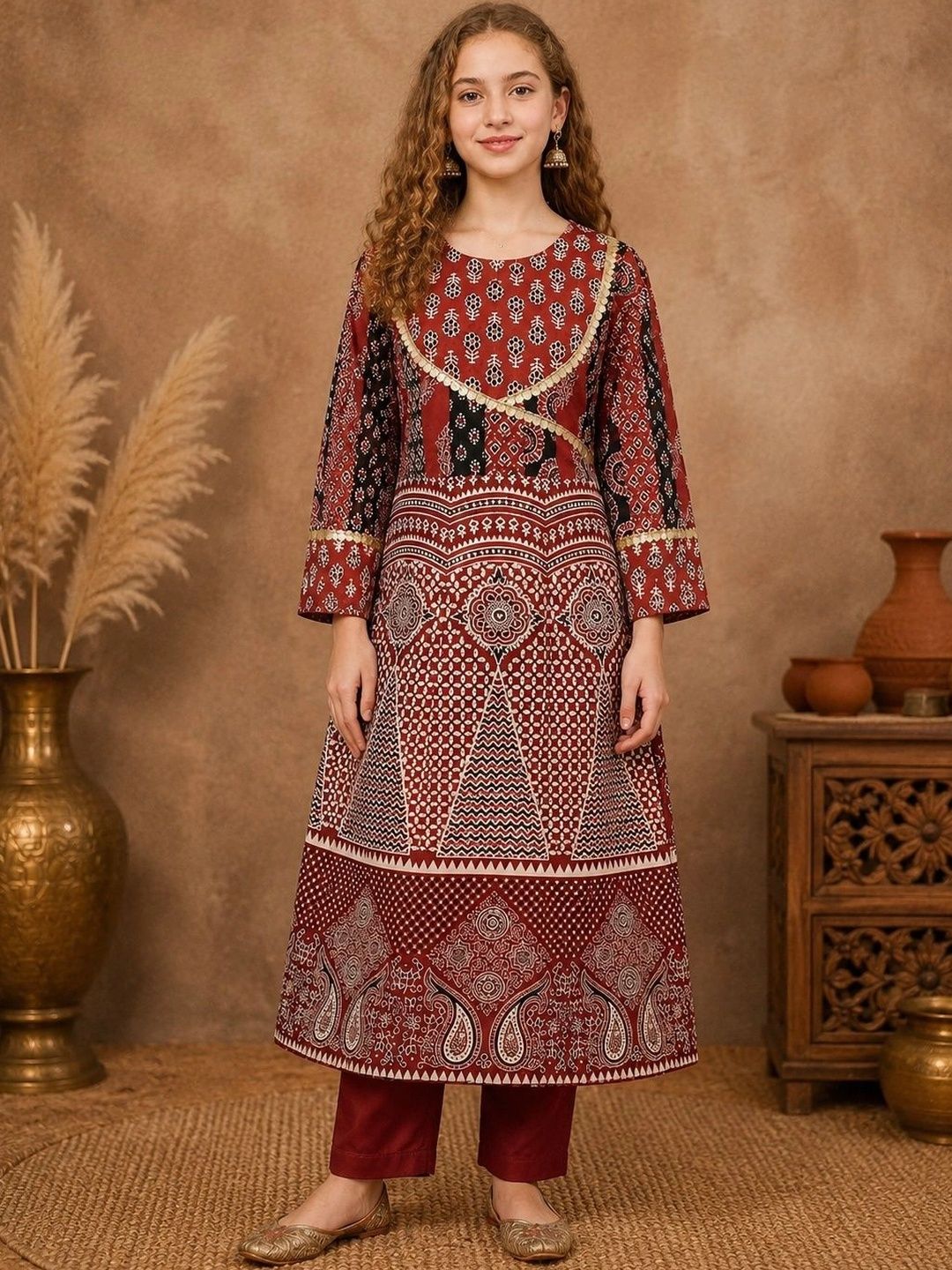 BAESD Girls Ethnic Motifs Printed Gotta Patti Indie Prints Kurta-picture-19