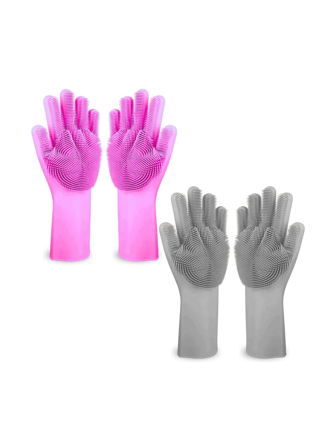 TICK MARK 2-Pcs Pink & Grey Silicone Reusable & Waterproof Kitchen Gloves-picture-13