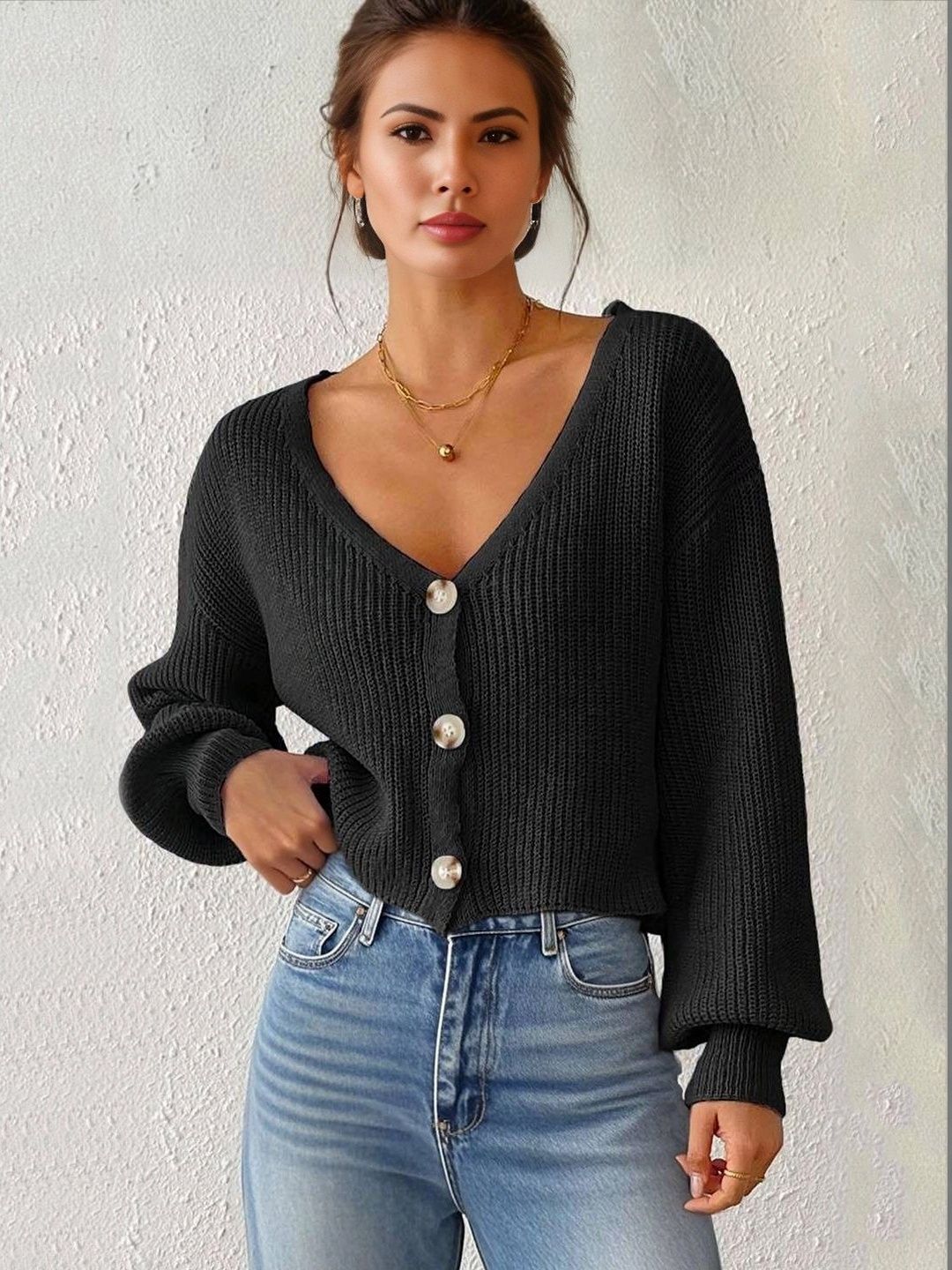 Blooming Tales Women Ribbed Crop Cardigan-picture-3