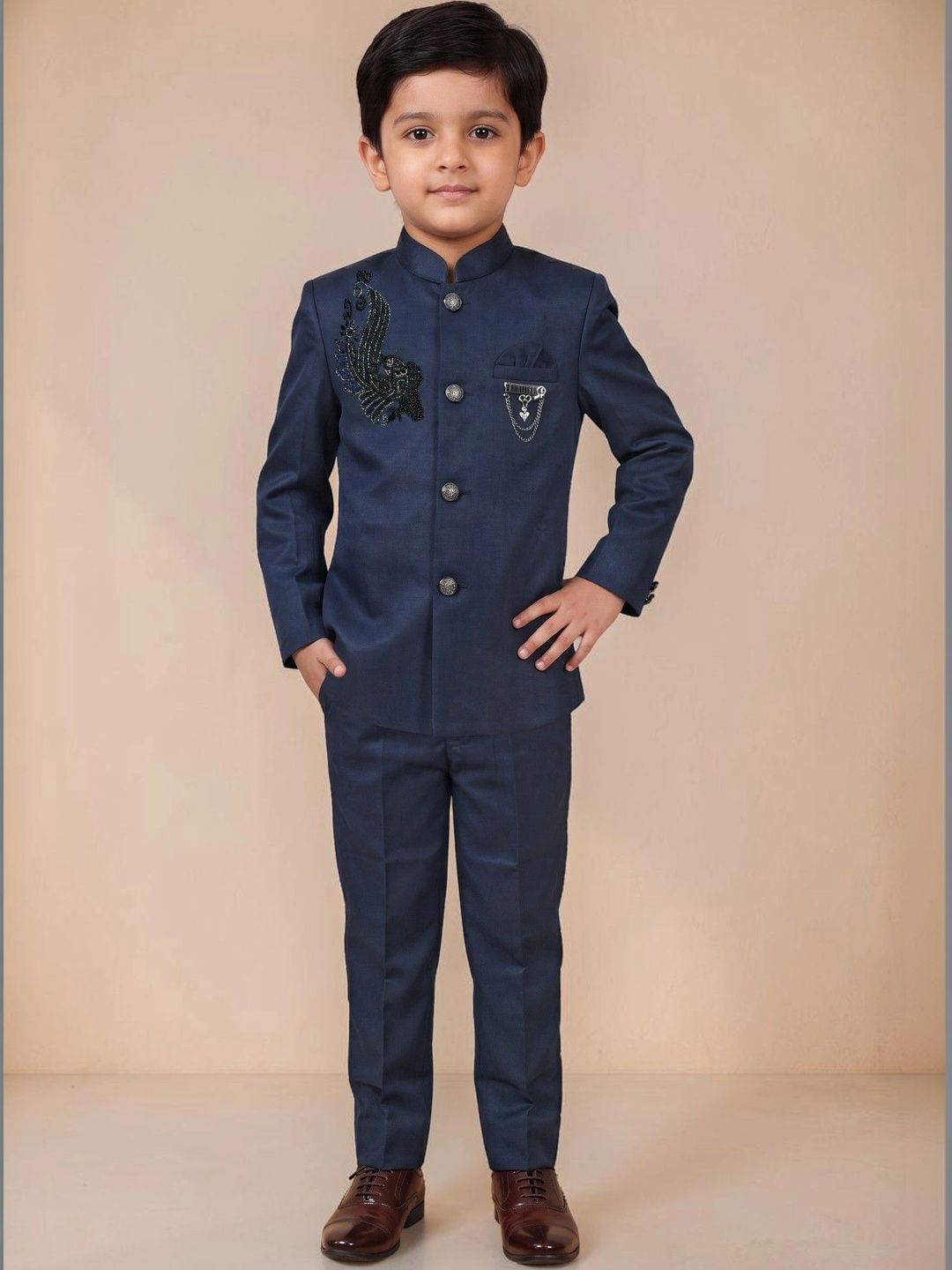 BT DEZINES Boys Self Design Mandarin Collar 2 Piece Suits-picture-33