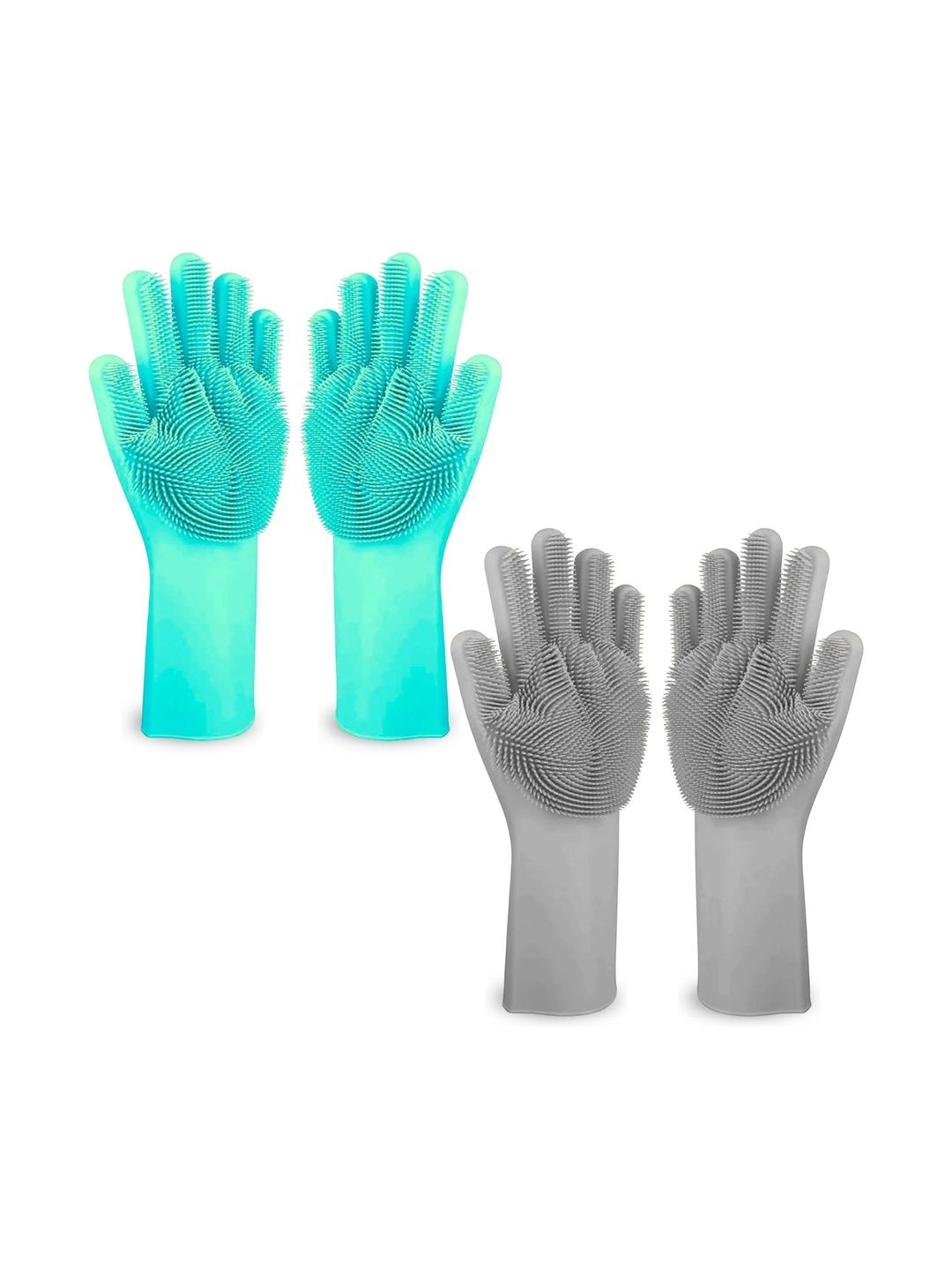 TICK MARK 2-Pcs Green & Grey Silicone Reusable & Waterproof Kitchen Gloves-picture-12