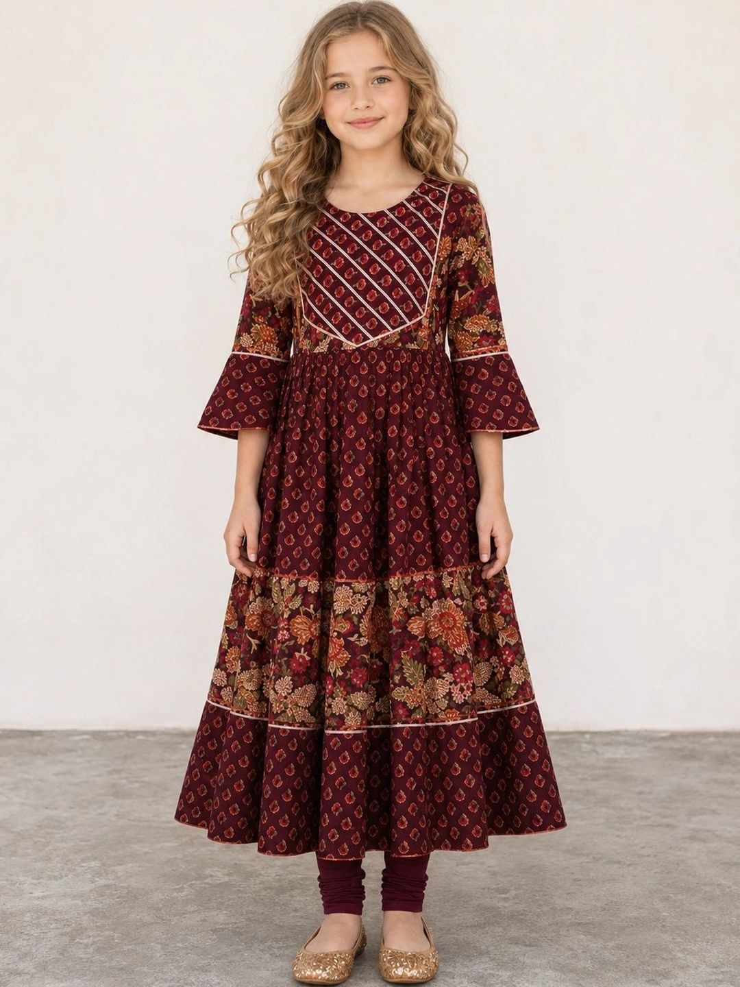 Muhuratam Girls Floral Printed Flared Sleeves Anarkali Kurta-picture-40