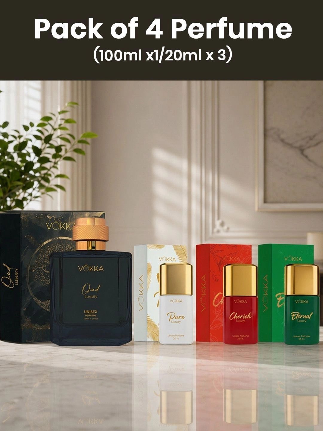 VOKKA Set Of 4 Oud, Cherish, Pure & Eternal Eau De Perfume - 100 & 20 ml Each-image-34