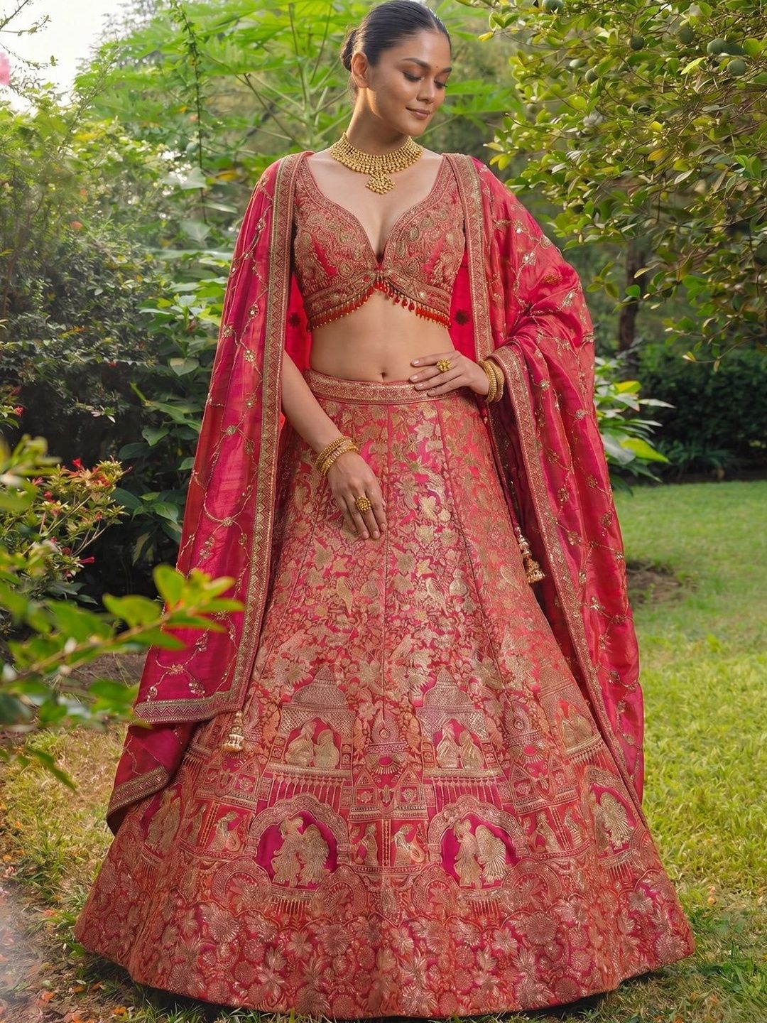 THE THIRD LABEL Embroidered Semi-Stitched Lehenga & Ready to Wear Blouse With Dupatta-picture-16