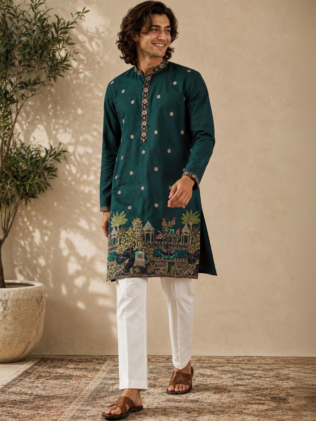 House of Pataudi Men Ethnic Motifs Embroidered Thread Work Kurta-picture-38