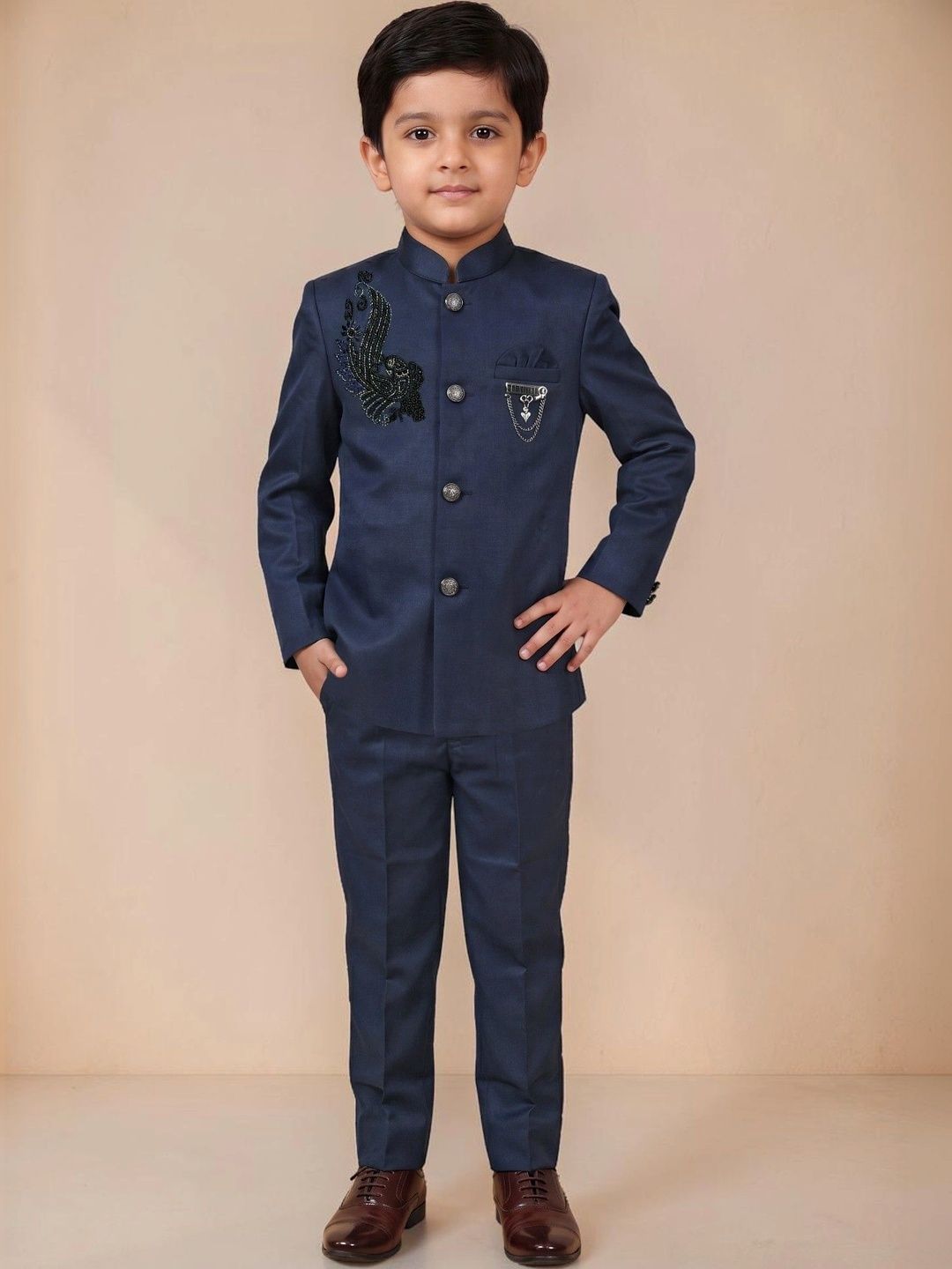 Sangria Boys Self Design Mandarin Collar 2 Piece Suits-picture-25