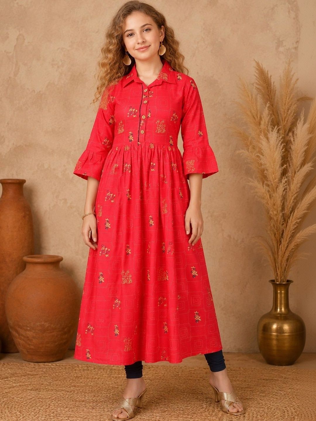 BAESD Girls Ethnic Motifs Printed Flared Sleeves Anarkali Kurta-picture-21