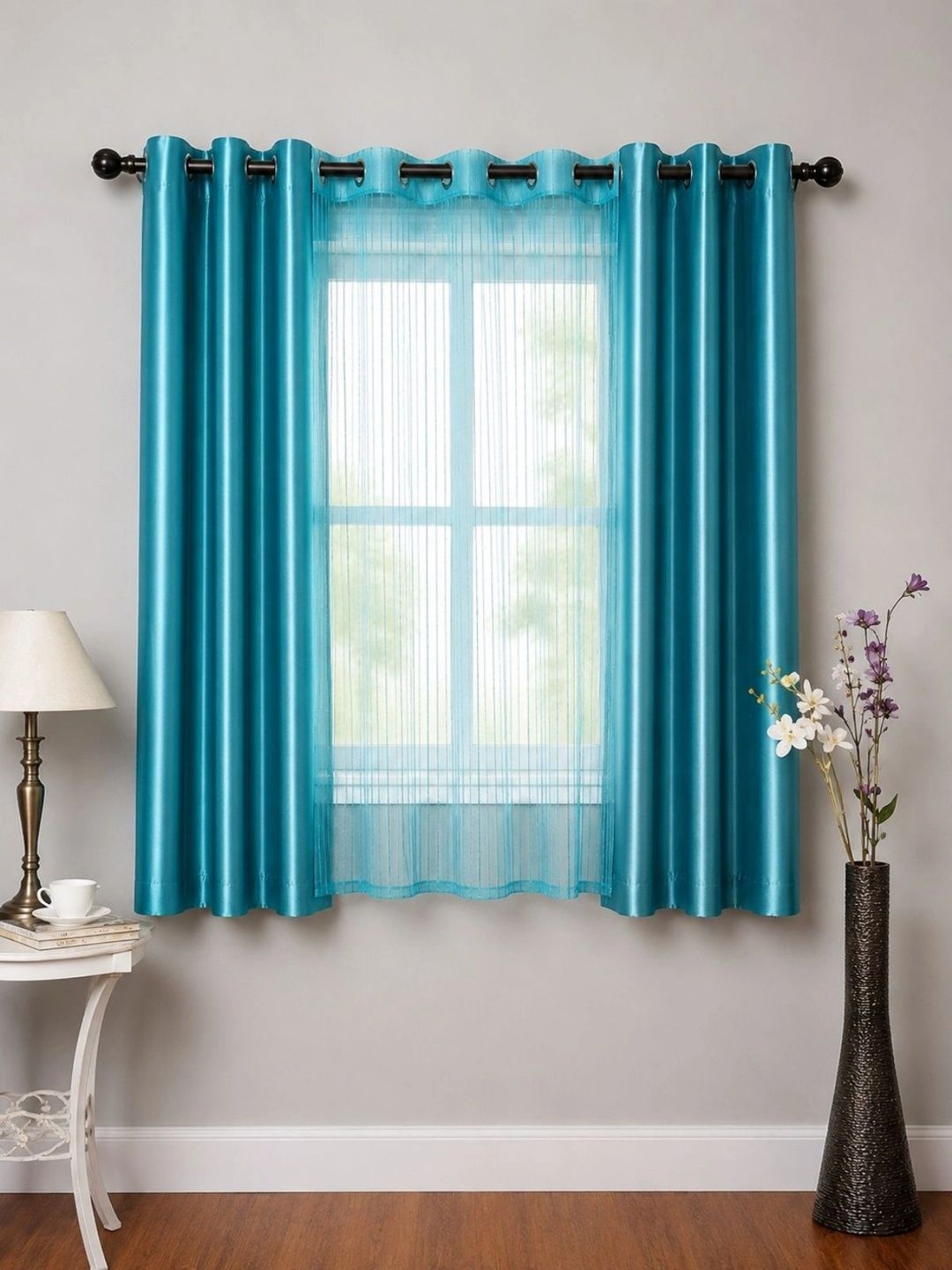 Aura Turquoise Blue Set of 3 Sheer Window Curtain-picture-33