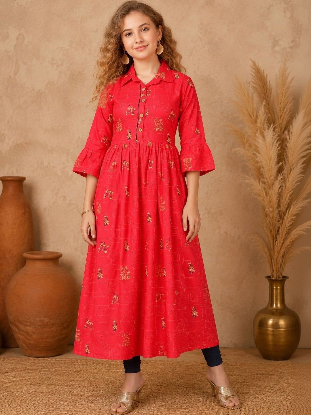 BAESD Girls Ethnic Motifs Printed Flared Sleeves Anarkali Kurta-picture-45