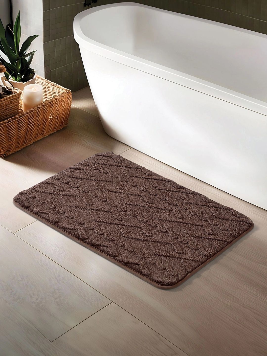 OBSESSIONS Brown Anti-Skid & Non-Slip Rectangular Bath Rug-picture-18