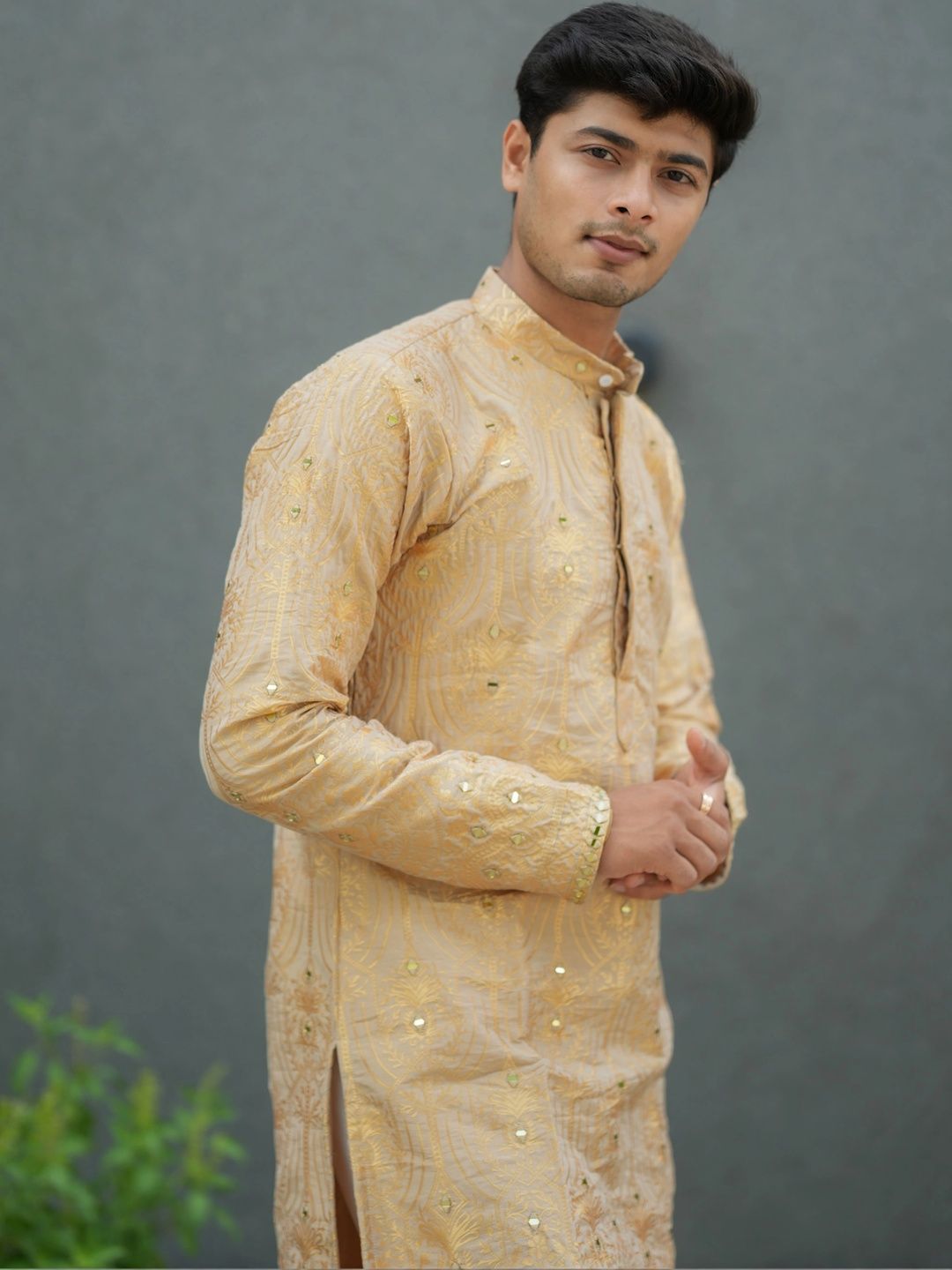 House Of Sanskruti Men Mirror Work Jacquard Kurta-picture-36