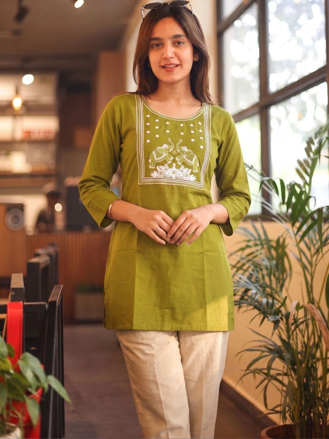 AXI COUTURE Ethnic Motifs Embroidered Thread Work Pure Cotton Thread Work Kurti-picture-13