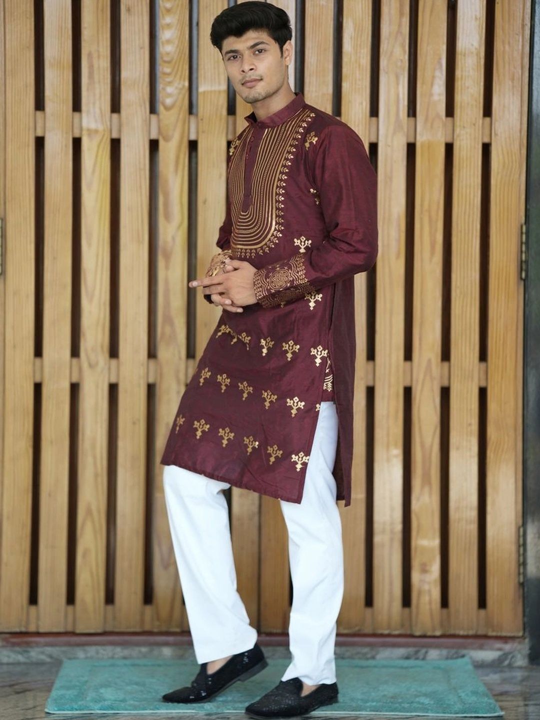 House Of Sanskruti Men Ethnic Motifs Embroidered Jacquard Kurta-picture-32