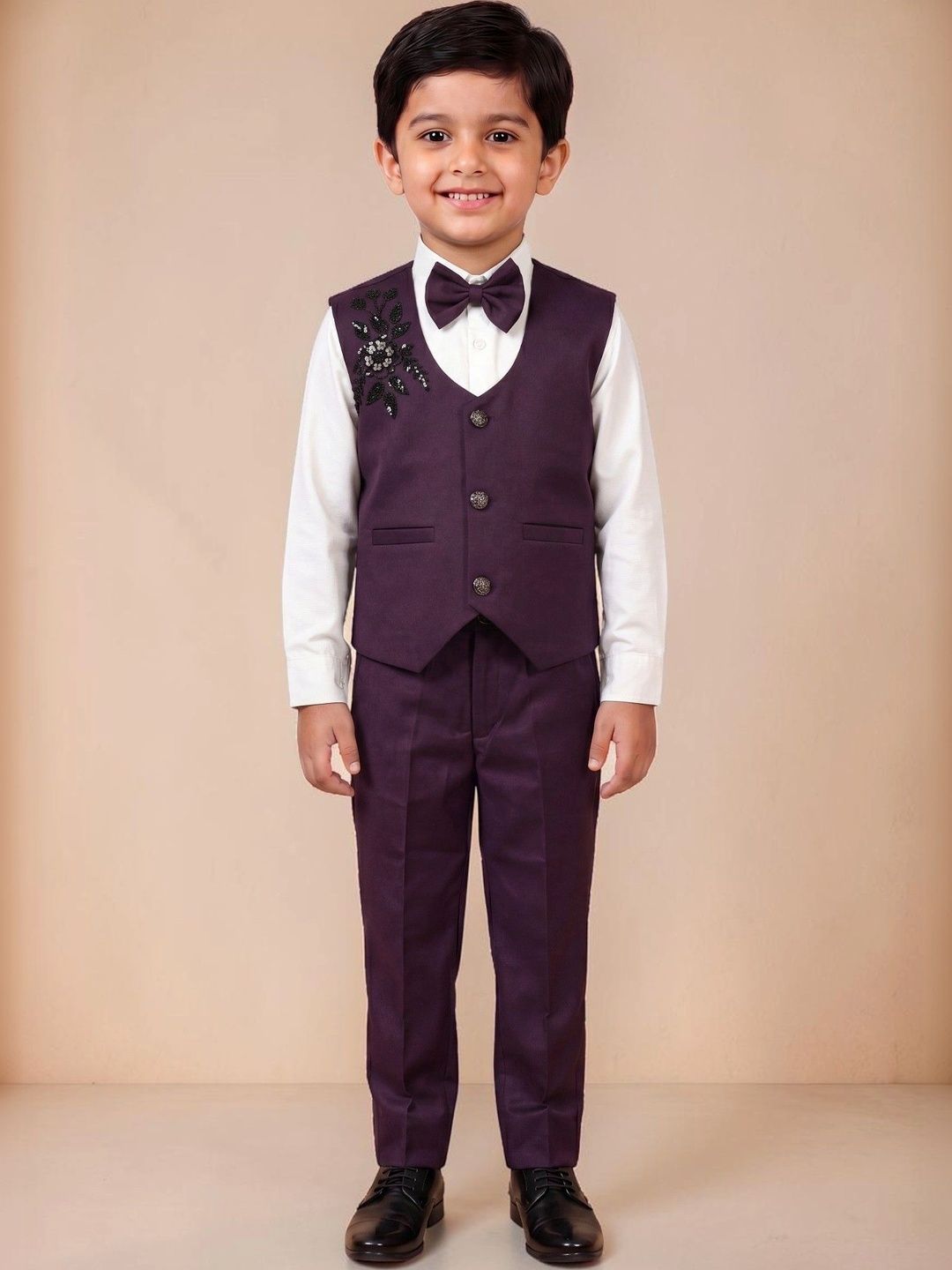 BT DEZINES Boys Self Design Collarless 3 Piece Suits-picture-17