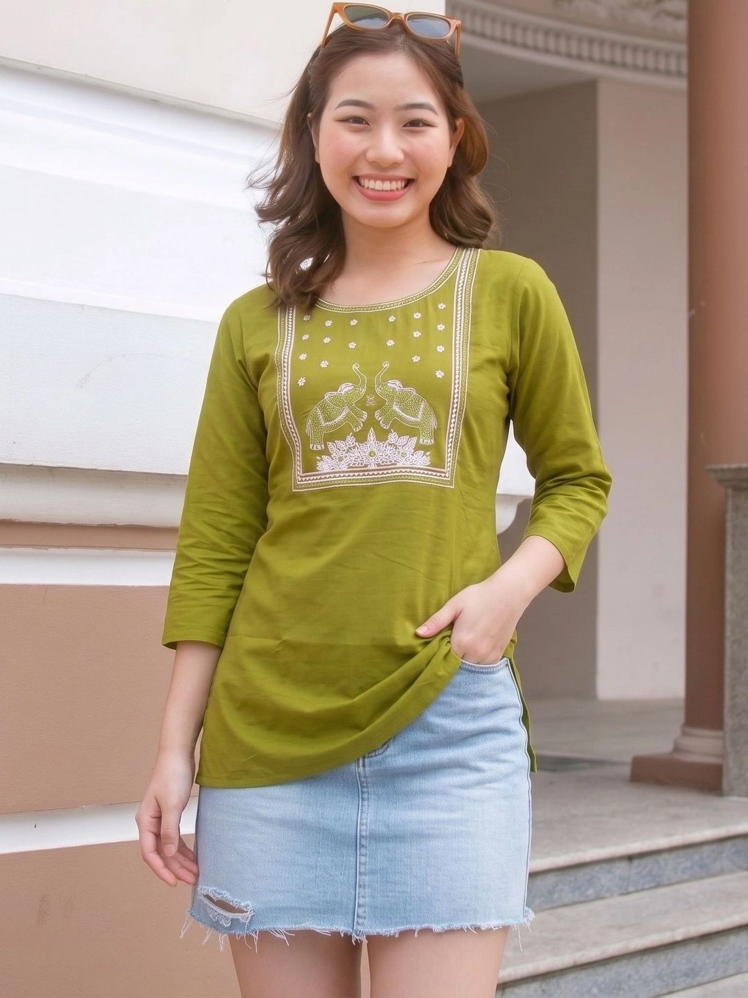 AXI COUTURE Ethnic Motifs Embroidered Thread Work Pure Cotton Thread Work Kurti-picture-45
