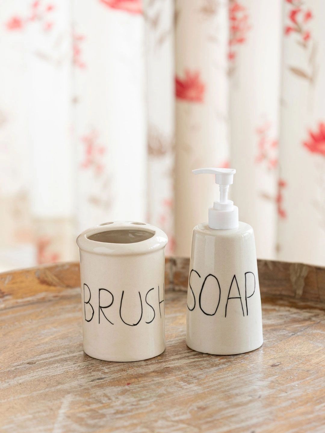 ExclusiveLane White & Black 2 piece Textured Ceramic Soap Dispenser-image-21