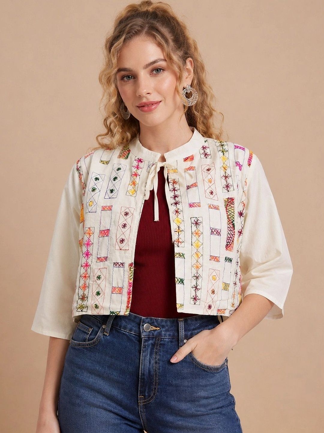 BAESD Women Crop Open Front Jacket with Embroidered-picture-27