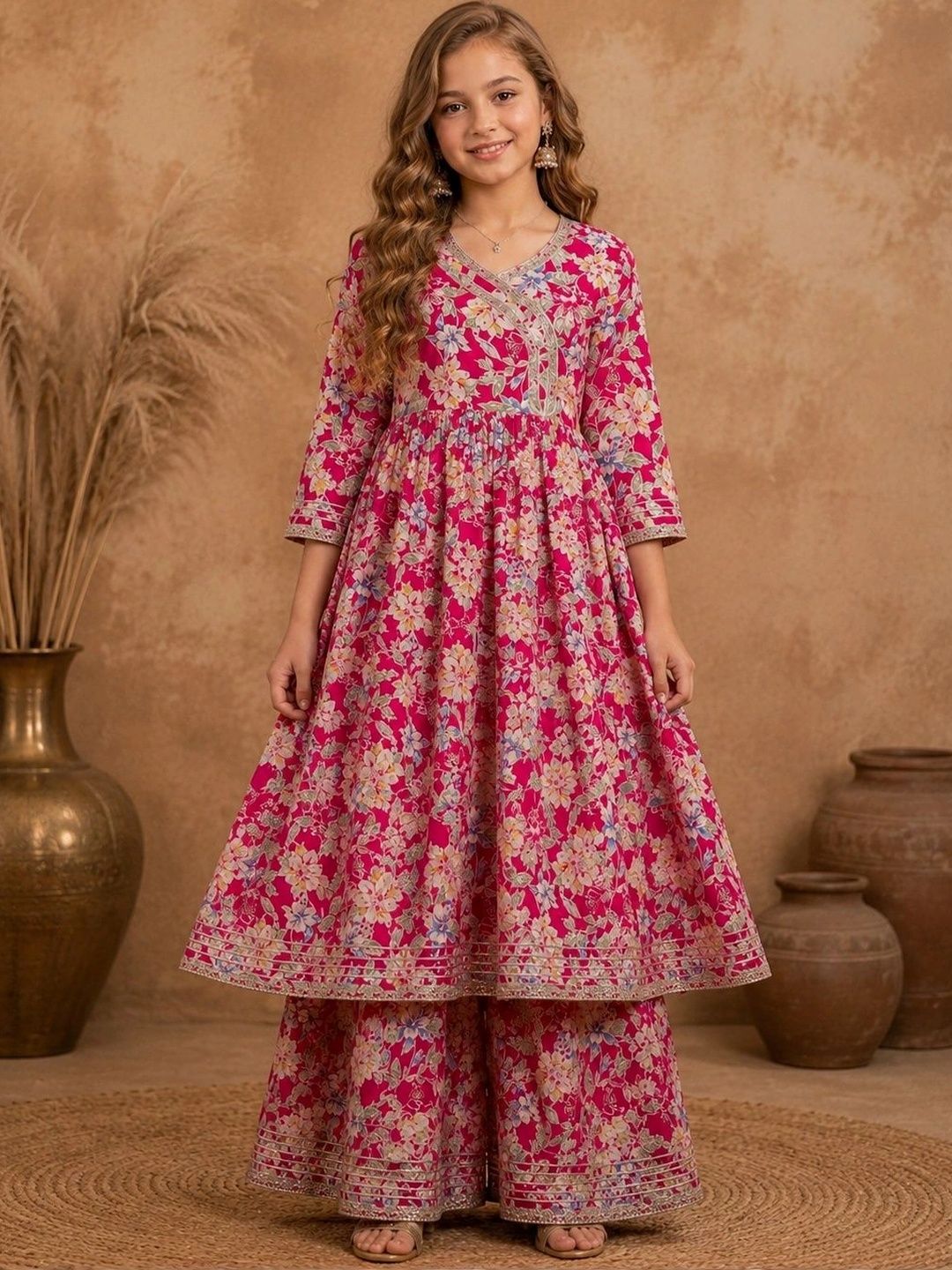 BAESD Girls Floral Printed Gotta Patti Floral Anarkali Kurta-picture-56