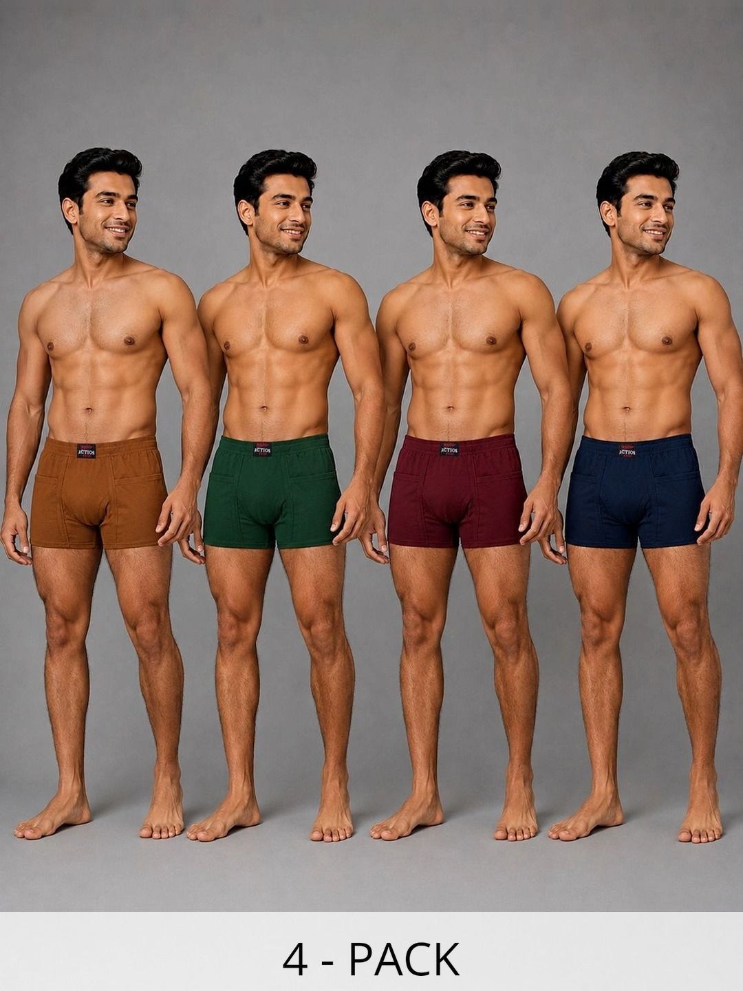 WHITEROSE Pack of 4 Cotton Assorted Solid Trunks-picture-33